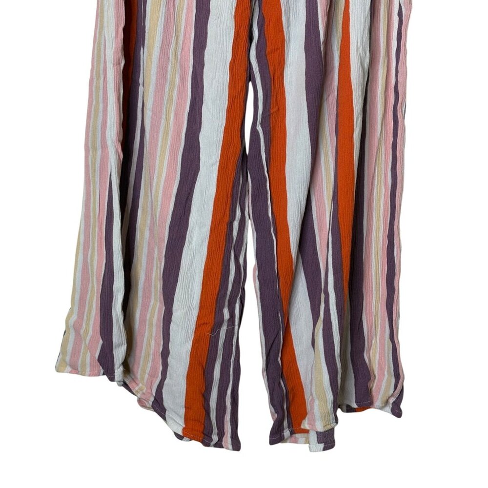 One 5 One Striped Wide Leg Pants XXL Smocked Waist Boho Rayon - Picture 6 of 10